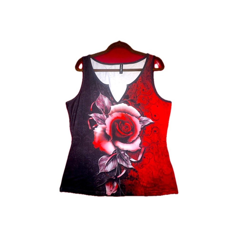 Floral Red and Black Women's Top